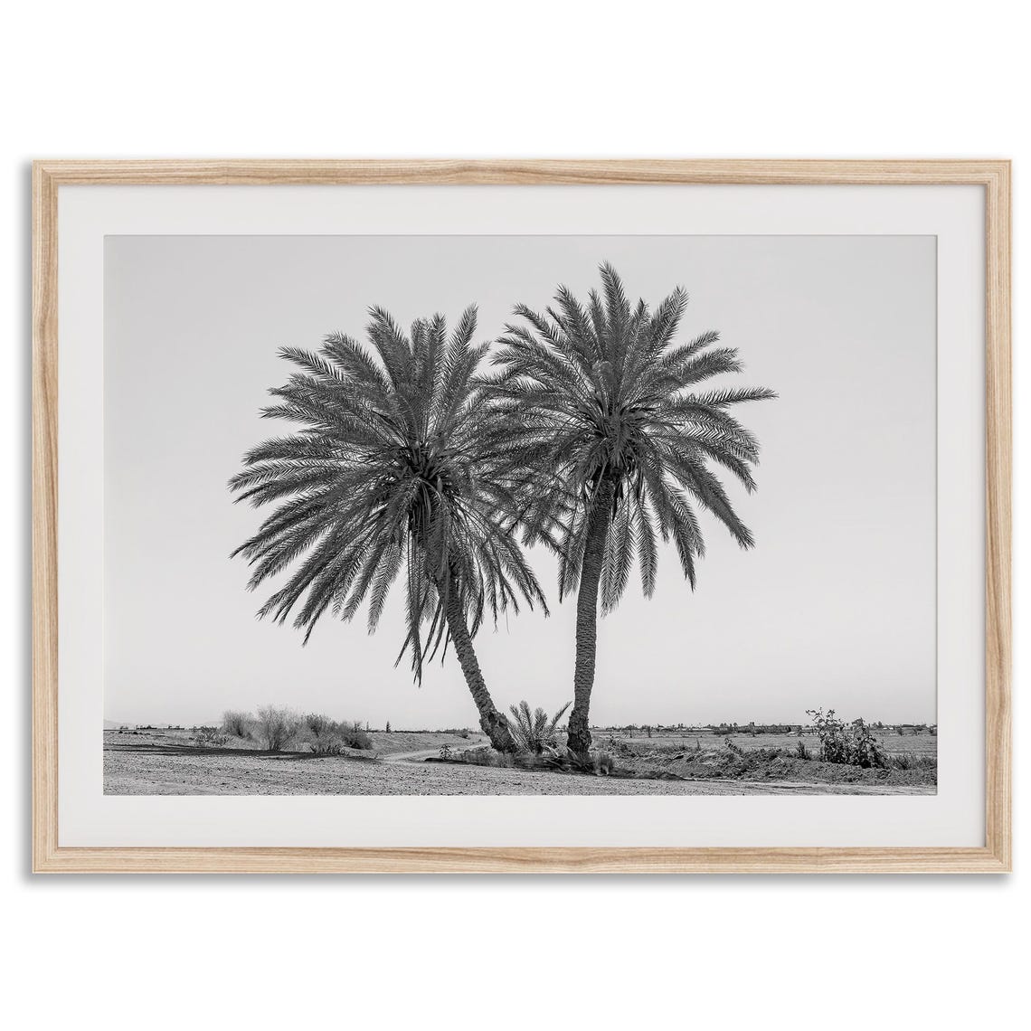Two Palm Trees Desert Landscape Black And White Minimalist Poster