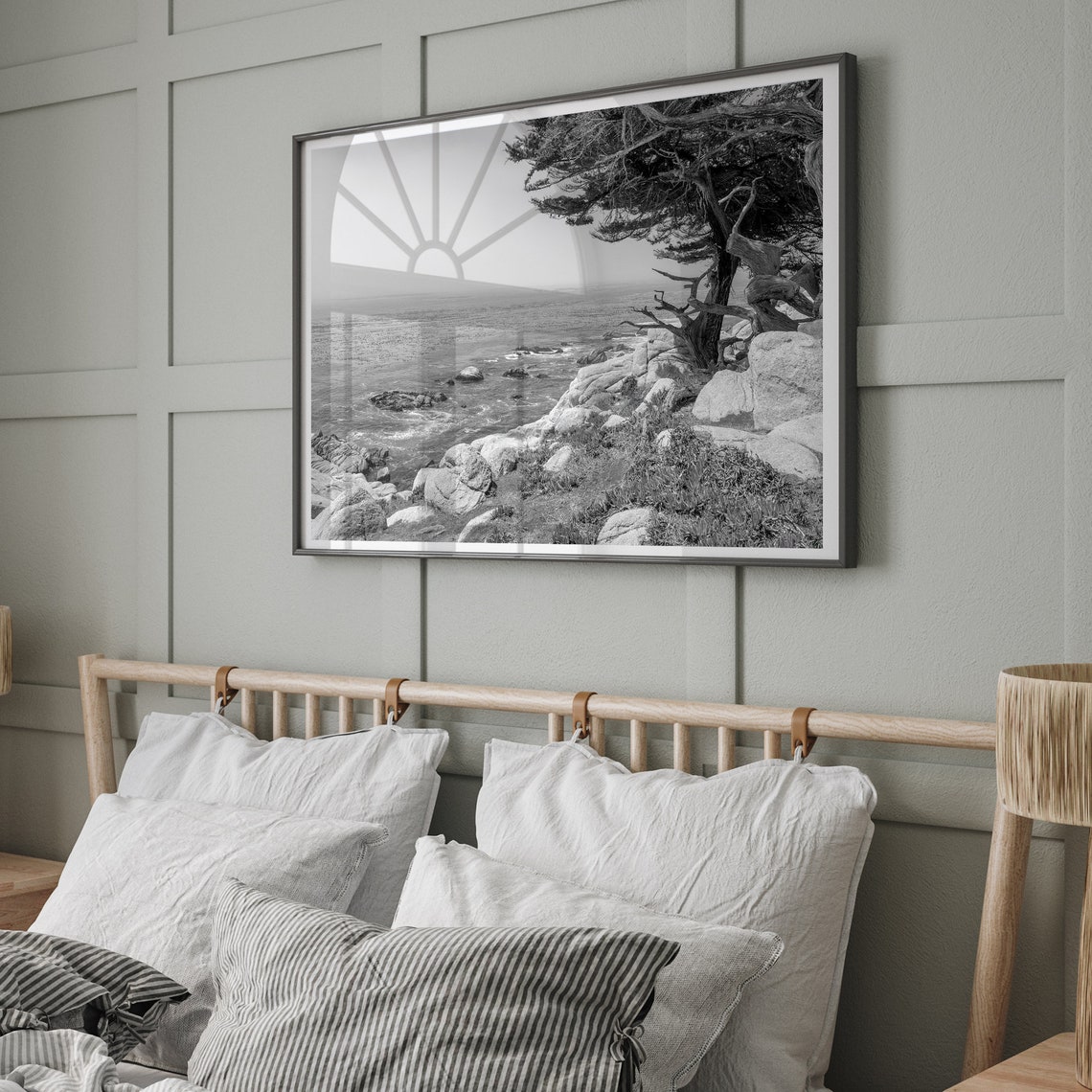 Monterey Cypress Tree Rocky Ocean Bluff Black White Coastal Poster - Image 2