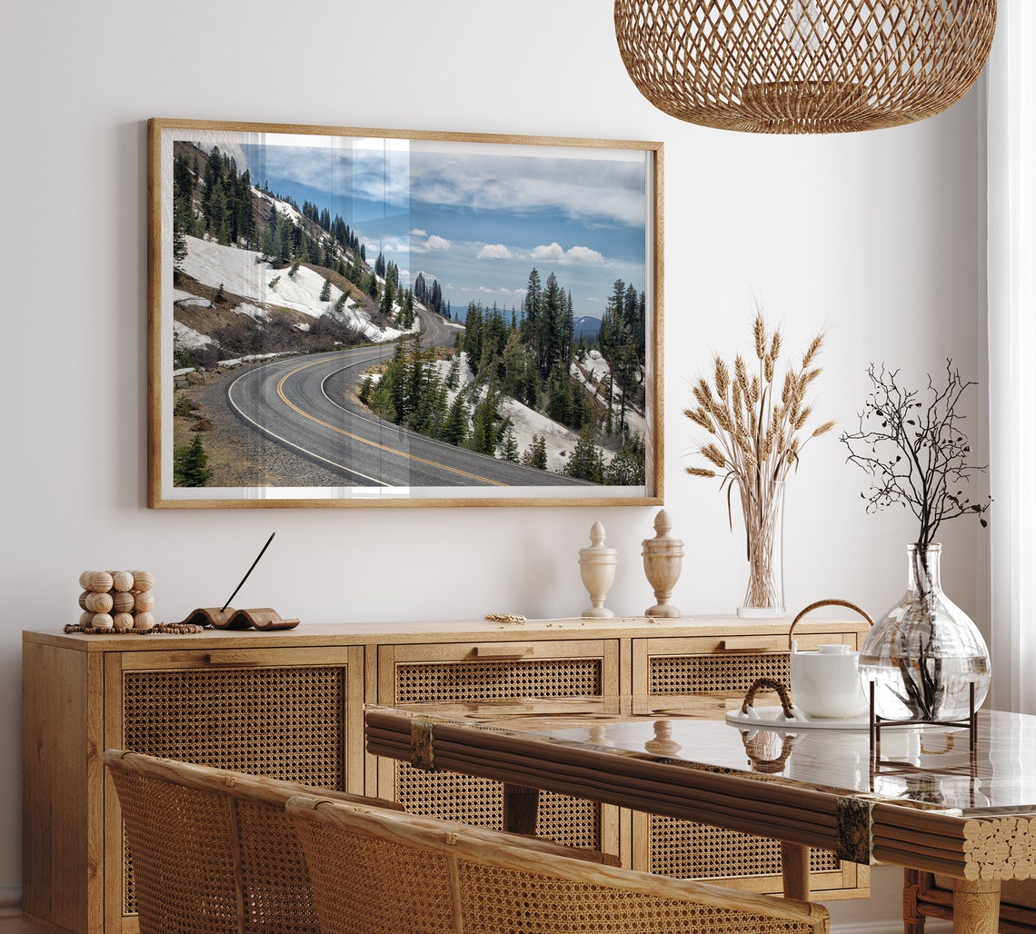 Mountain Road Winding Through Snowy Pines Blue Sky Scenic Drive Poster - Image 4