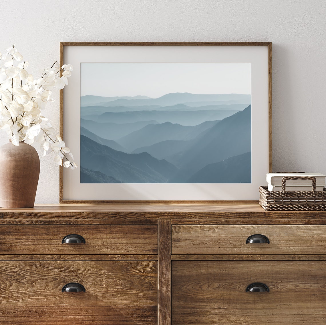 Blue Layered Mountain Ranges Hazy Minimalist Landscape Wall Art Poster - Image 5