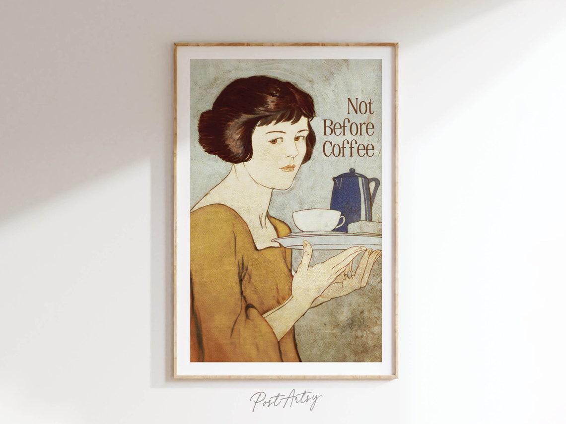 Not Before Coffee Vintage Woman Serving Tray Coffee Lover Poster