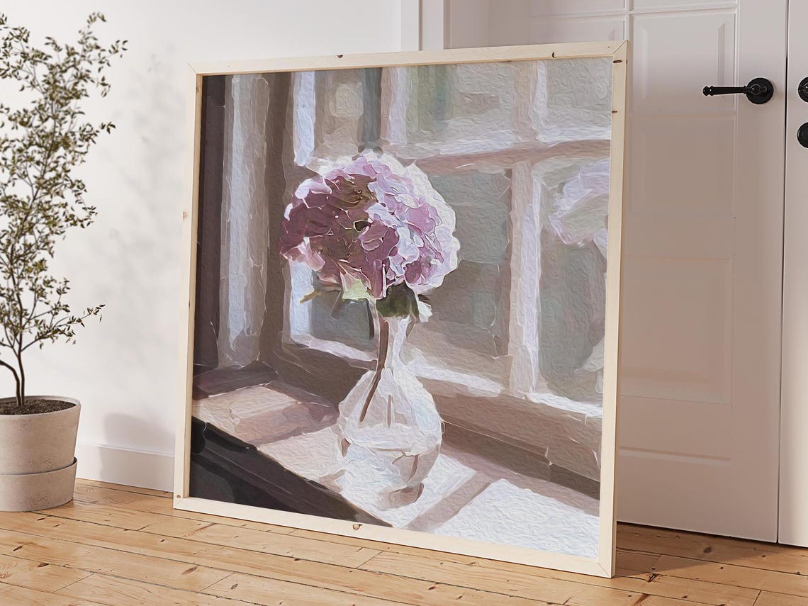 Purple Hydrangea Window Sill Soft Impressionist Pastel Floral Poster