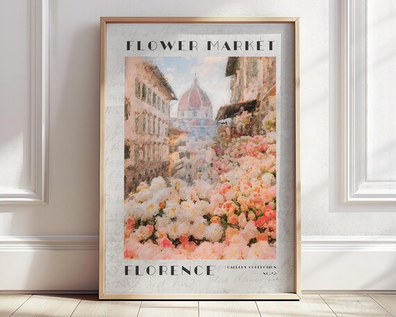 Italy Travel Poster Florence Flower Market Print Monet Floral Landscape Wall Art Modern Vintage City Poster Colorful Living Room Decor