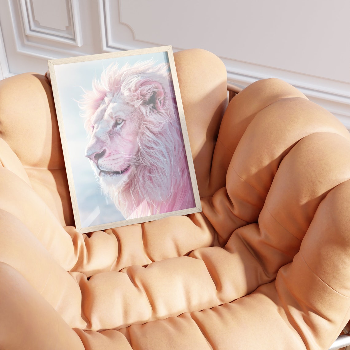 Ethereal Pink Lion Side Profile Pastel Tones Fine Art Poster - Image 3