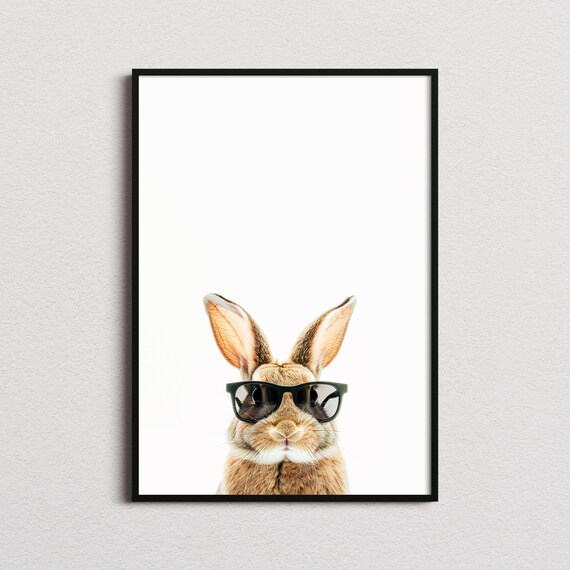 Brown Rabbit in Sunglasses Cute Funny Bunny Portrait Art Poster