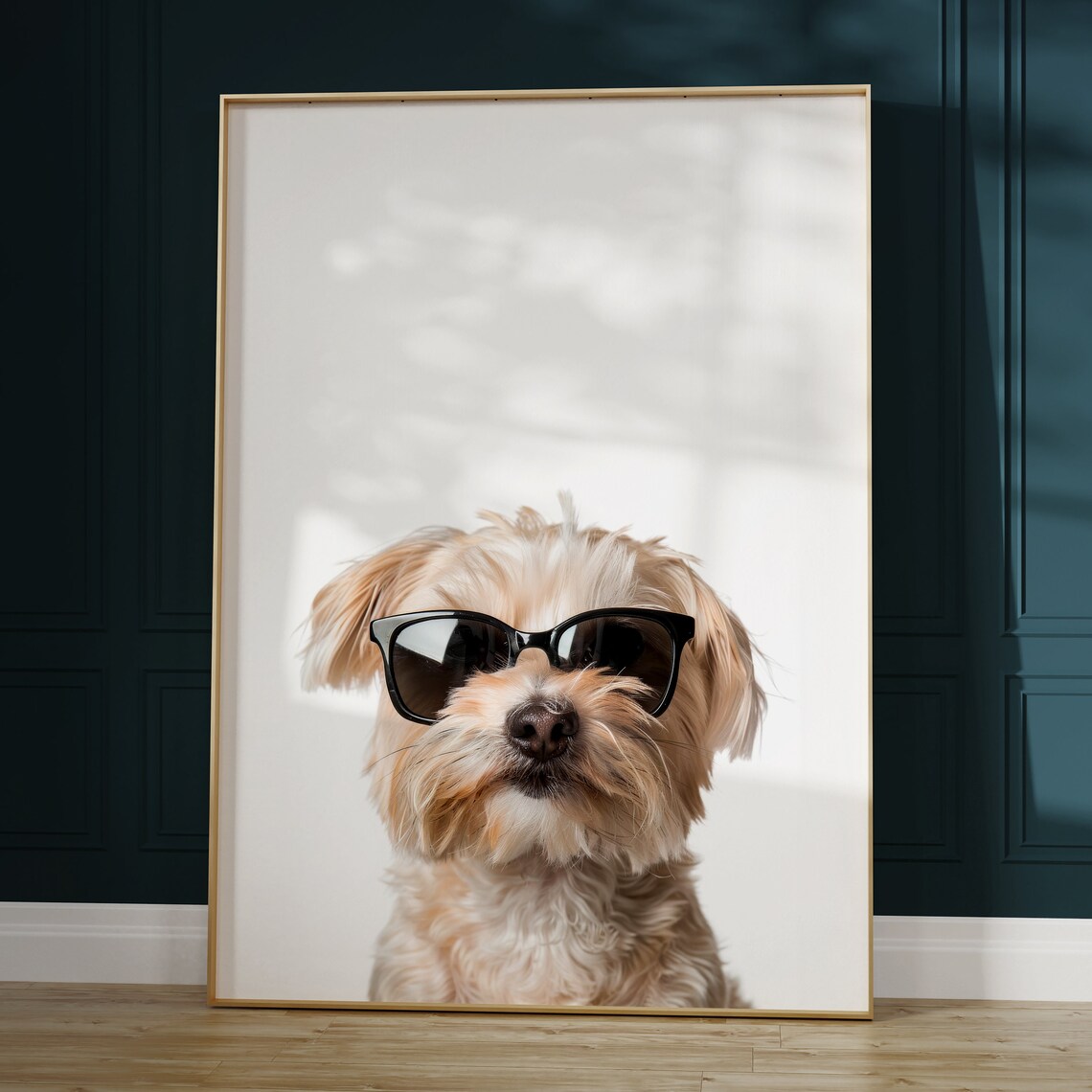 Maltese Terrier Dog In Sunglasses Sweet Minimalist White Photo Poster - Image 2
