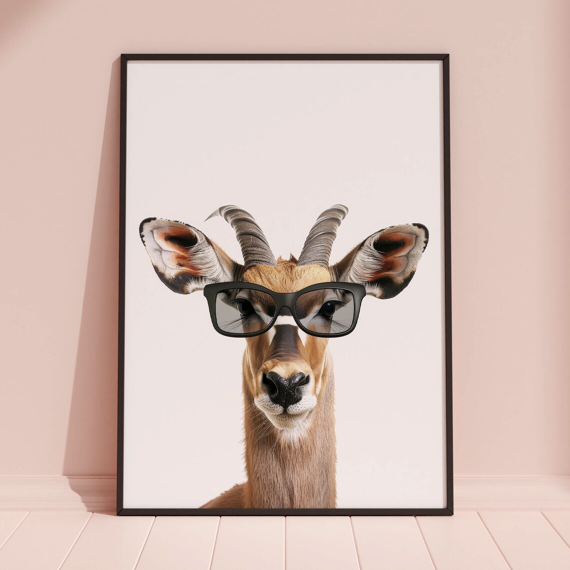 Springbok Gazelle in Glasses Cool Minimalist Animal Portrait Poster - Image 3