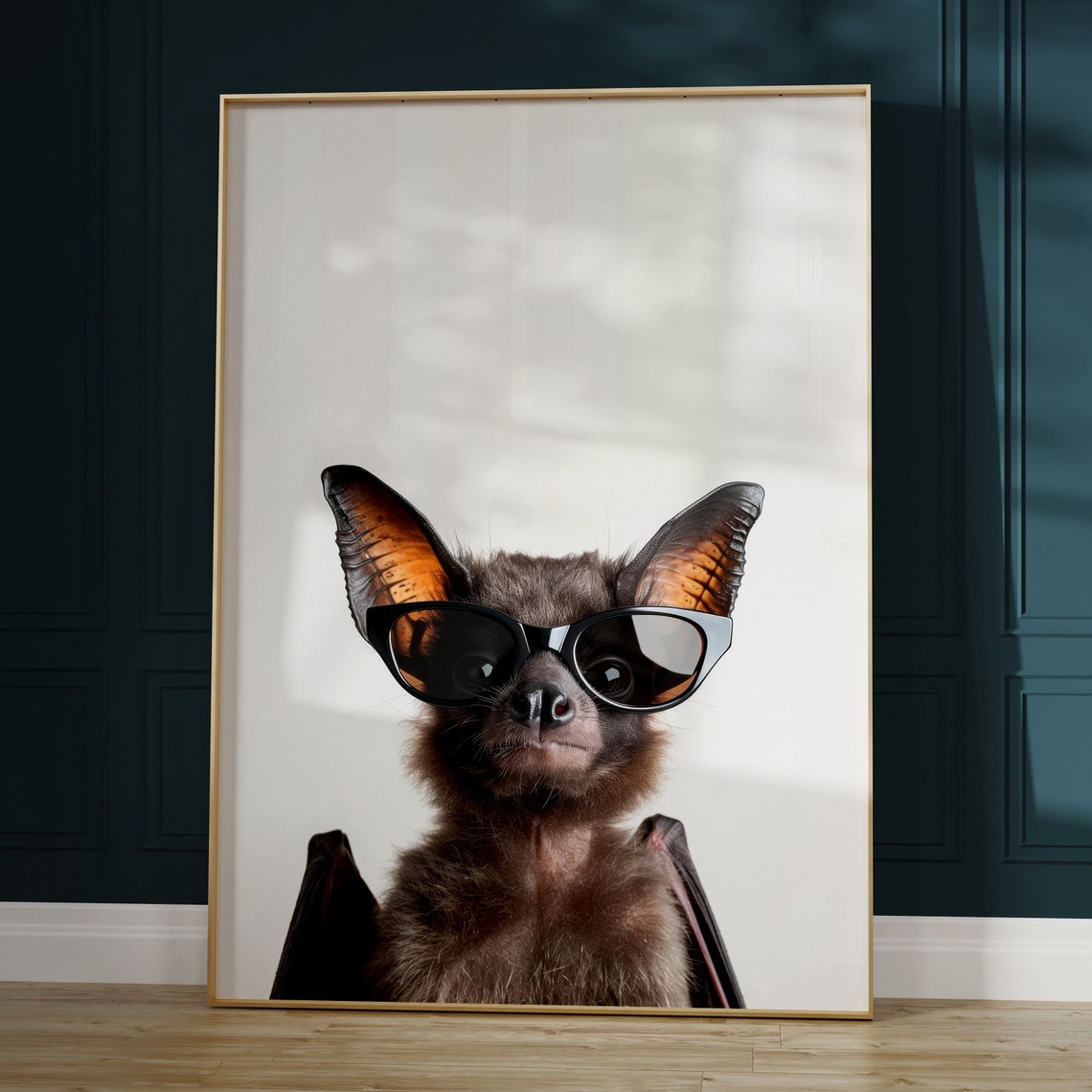 Cute Fruit Bat in Sunglasses Quirky Wild Animal Portrait Poster - Image 2