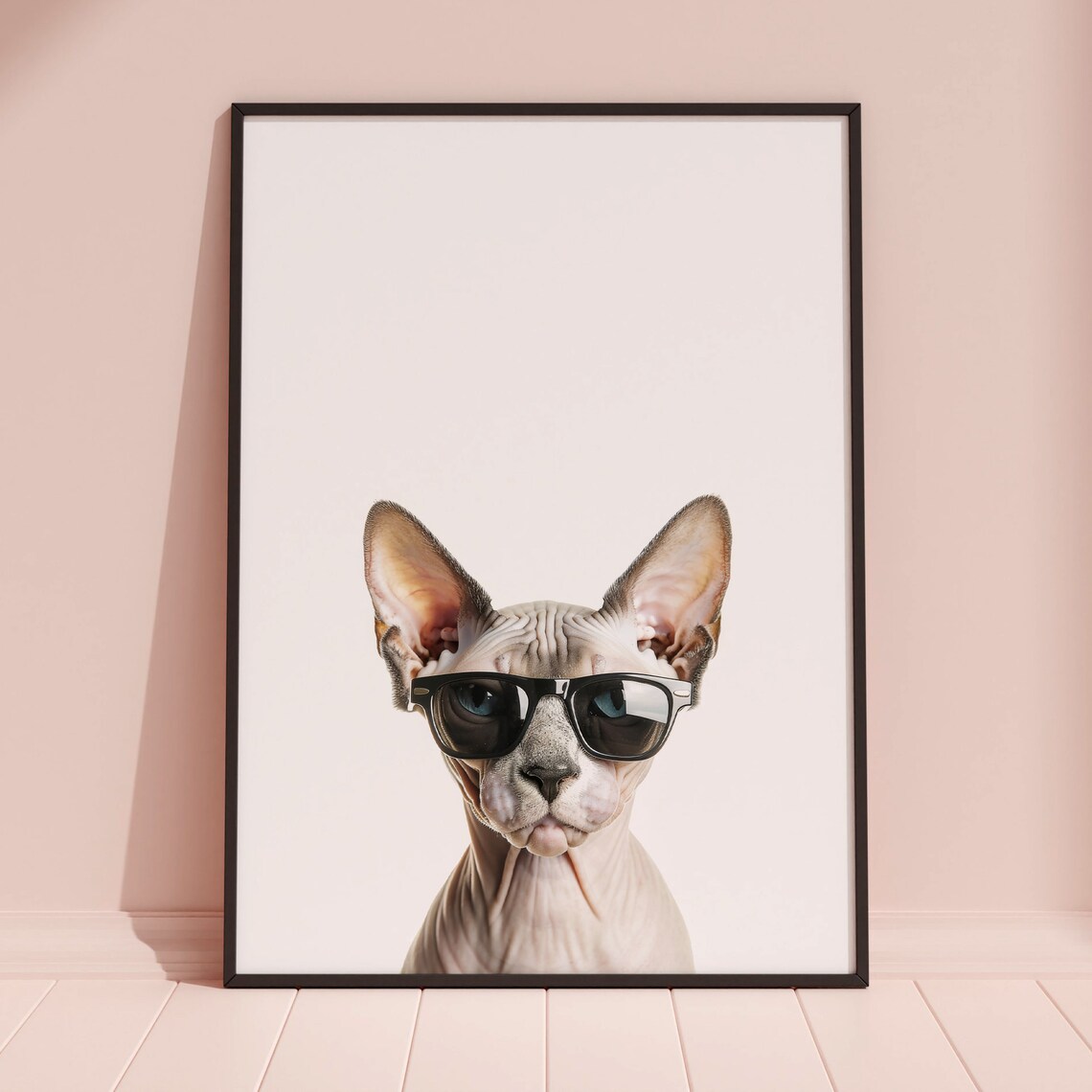 Sphynx Cat in Cool Sunglasses Quirky Hairless Cat Portrait Poster - Image 3