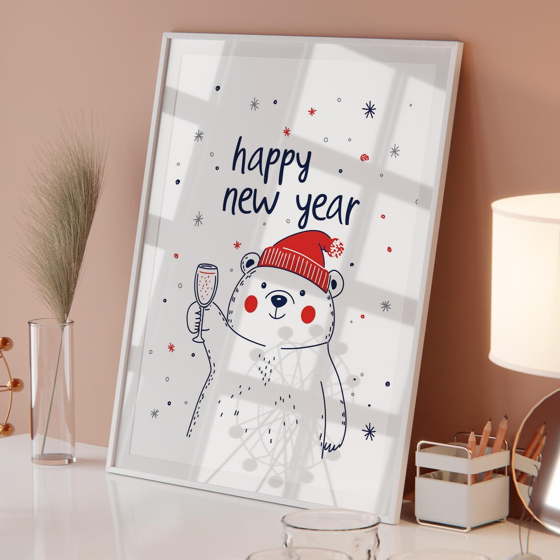 Cute Polar Bear Toasting Champagne Happy New Year Winter Party Decor Poster - Image 4