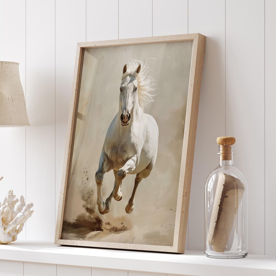 White Horse Running Forward Poster on Beige Elegant Equestrian - Image 5