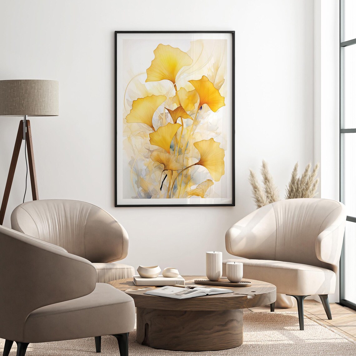 Golden Yellow Ginkgo Leaves Botanical Poster Minimalist Nature - Image 3