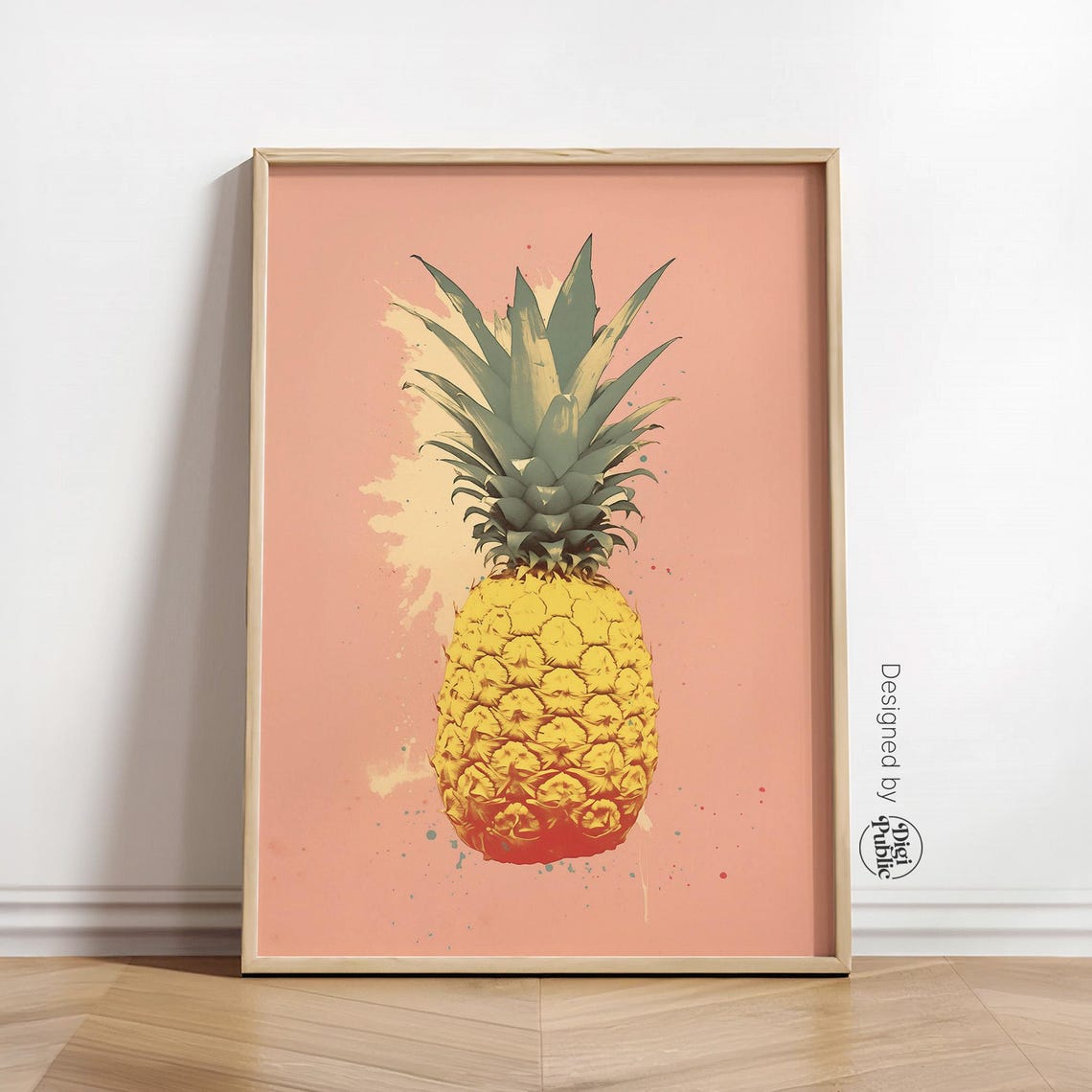 Pineapple Pop Art Poster on Pink Modern Tropical Fruit Decor
