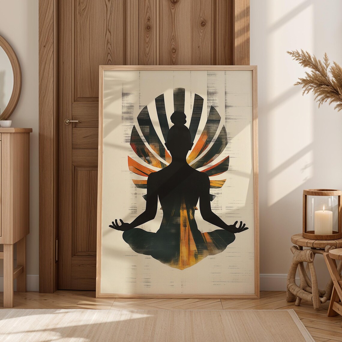 Yoga Silhouette Sunset Sunburst Poster Spiritual Meditation Decor - Image 4