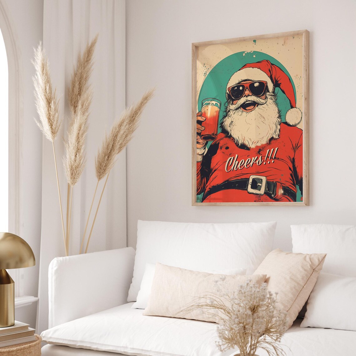 Retro Santa With Beer Cheers Funny Holiday Party Bar Room Decor Poster - Image 2