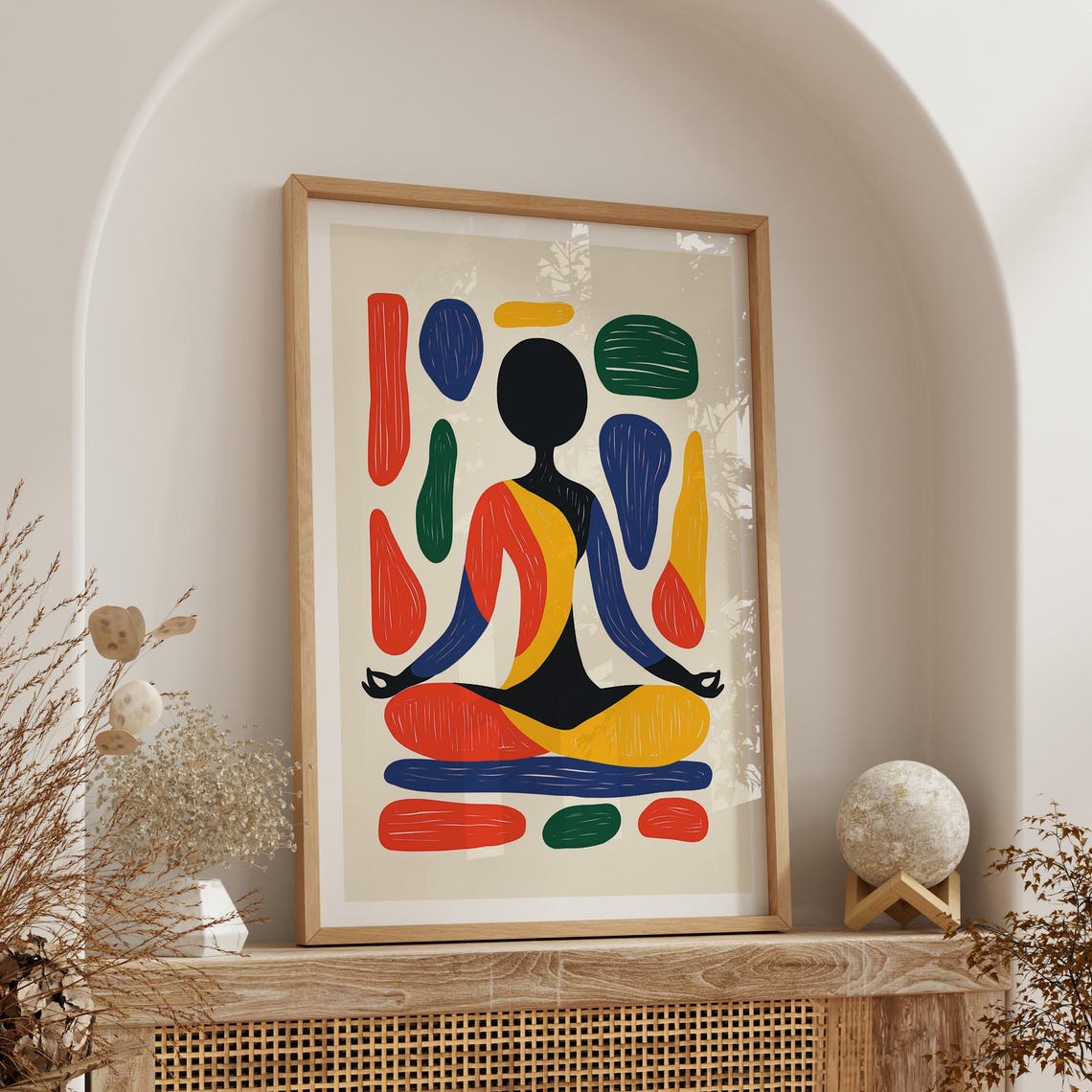 Bold Colorful Abstract Meditating Yoga Figure Zen Art Poster - Image 5