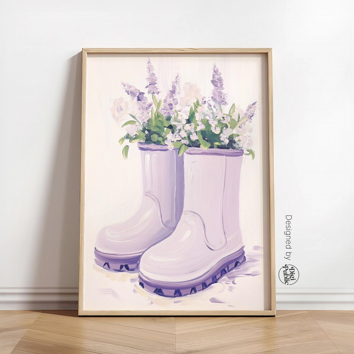 Purple Rain Boots with Lavender Flowers Watercolor Poster Charm