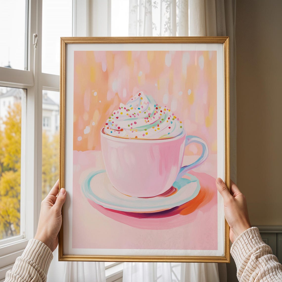 Pastel Coffee Cup Wall Art Whipped Cream Print Kitchen Wall Decor Pink And Orange Artwork Hot Chocolate Poster - Image 3