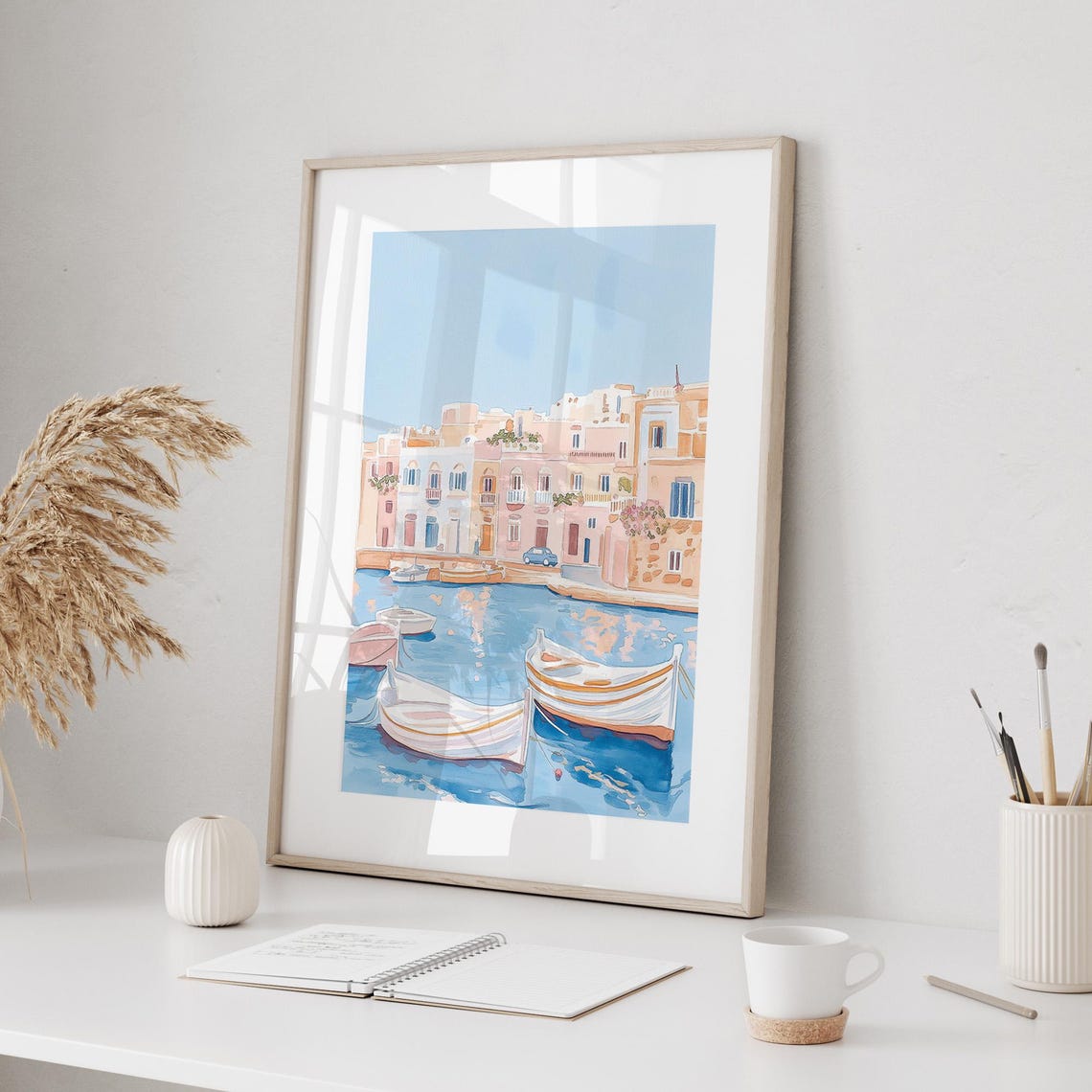 Harbor Wall Art Print Coastal Wall Poster Seaside Wall Art Nautical Home Print Pastel Boat Wall Art - Image 2