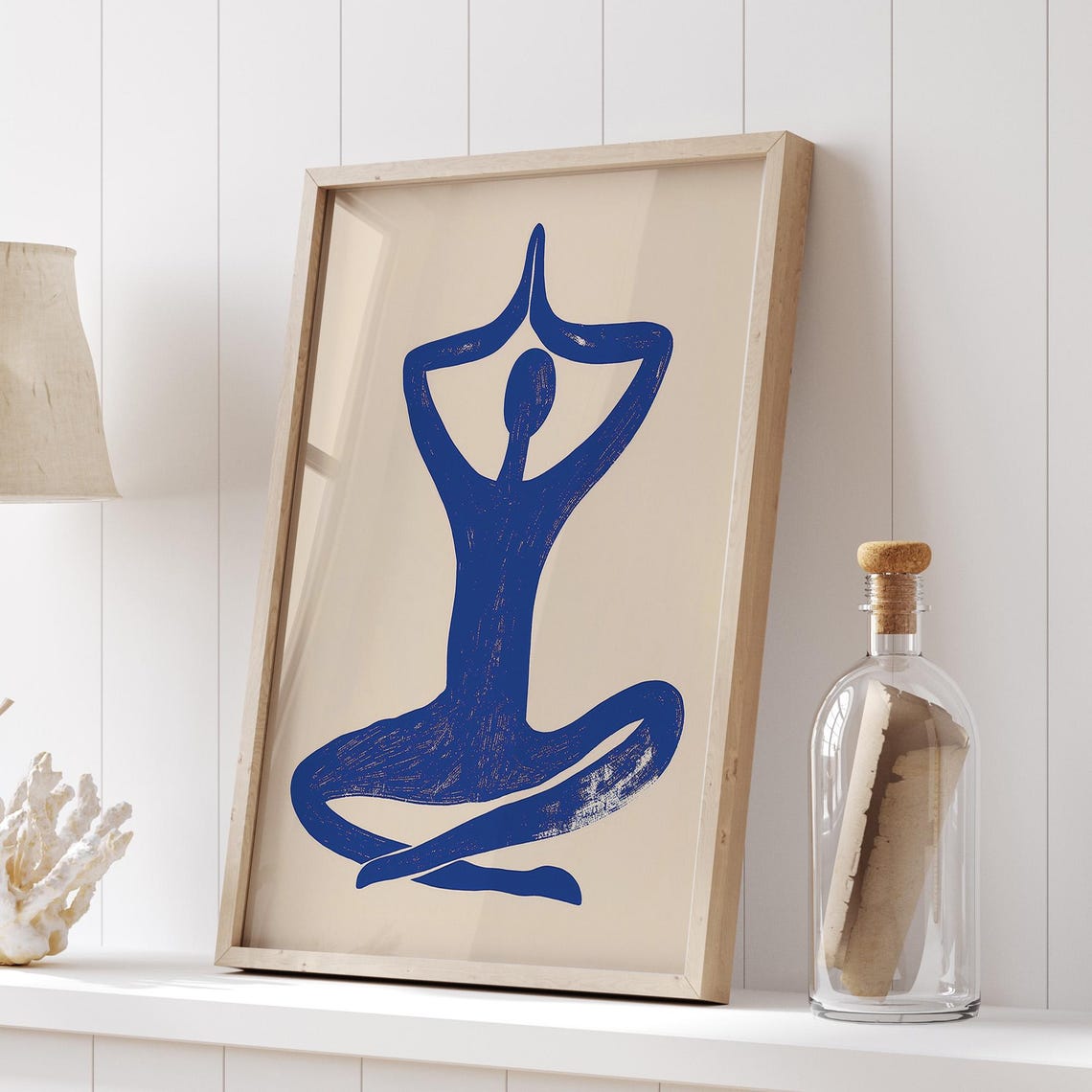 Blue Yoga Silhouette Meditation Poster Minimalist Wellness Decor - Image 5