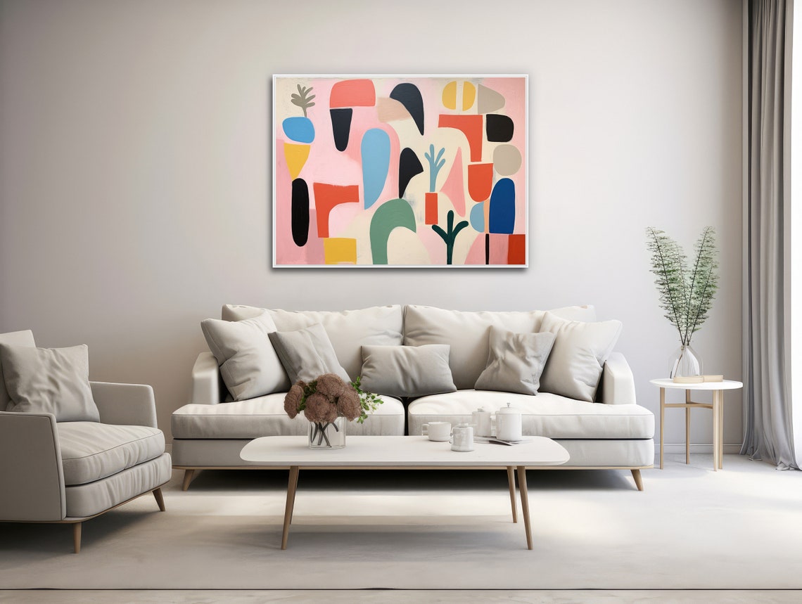 Boho Abstract Wall Art Primitive Simple Shapes Modern Geometric Organic Pastel Painting Large Print Or Framed Lets Dance - Image 3