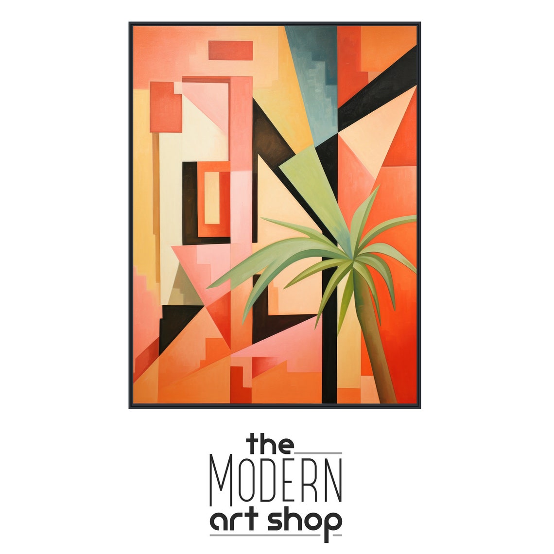 Geometric Tiki Palm Abstract In Coral Orange And Black Poster - Image 4