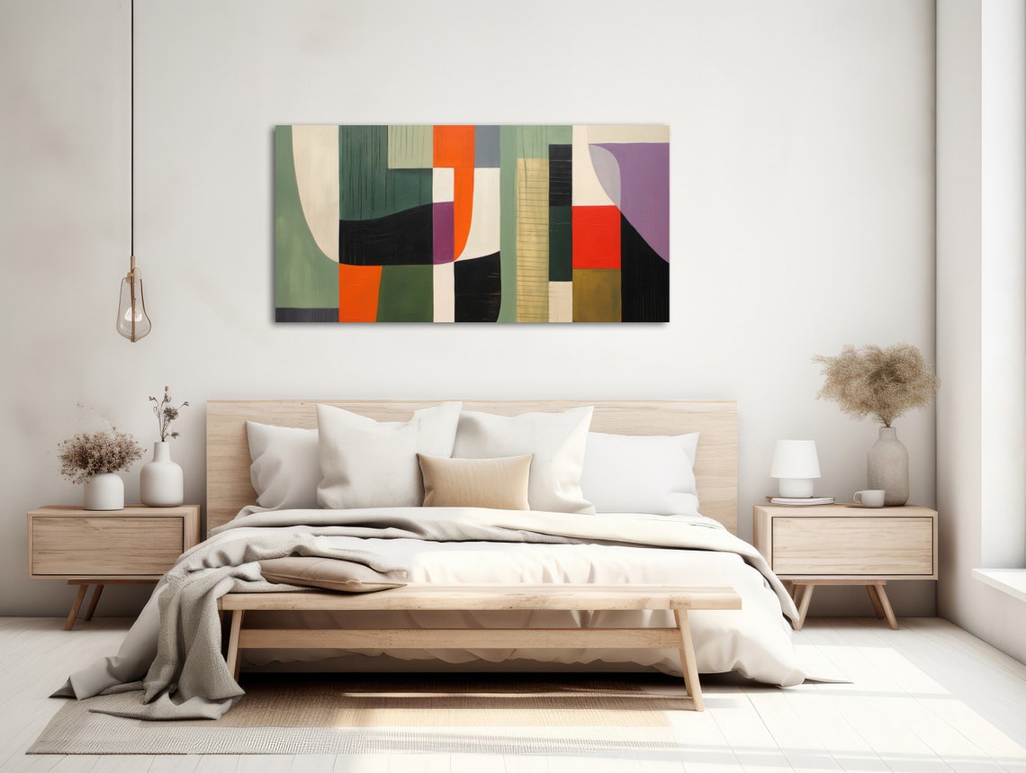 Panoramic Mid Century Modern Green Orange Blocks Retro Art Poster - Image 2