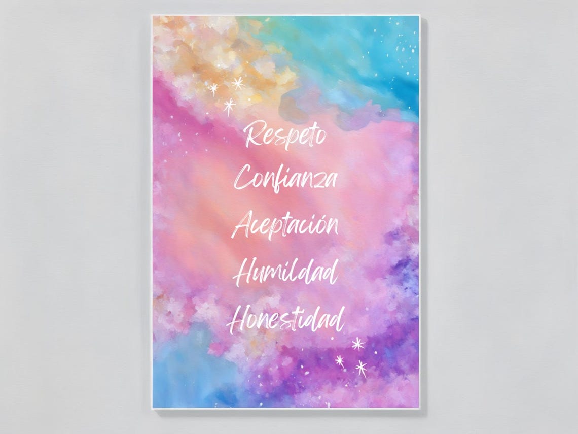 Spanish Values List Watercolor Respect Trust Honesty Quote Poster