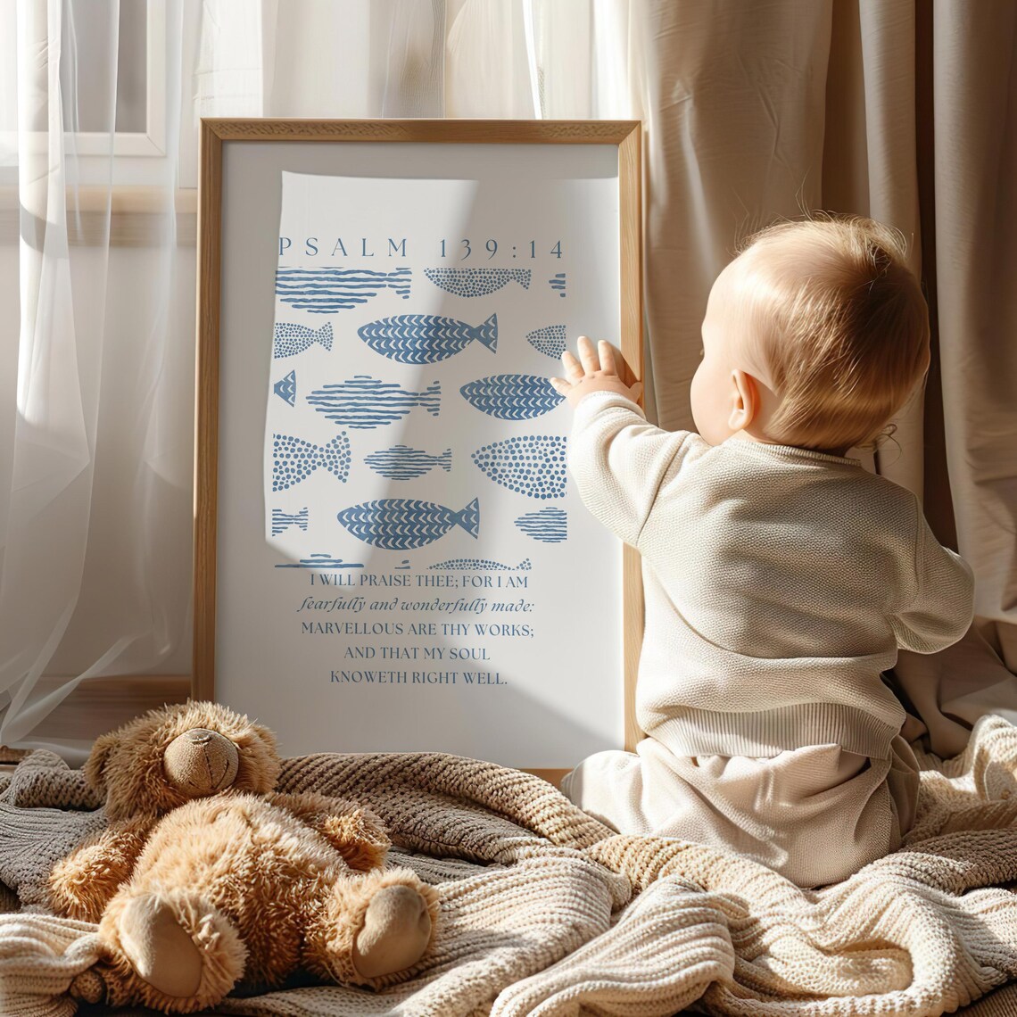 Psalm 139:14 Boys Nursery, Nautical Bible Verse Art Print - Image 4