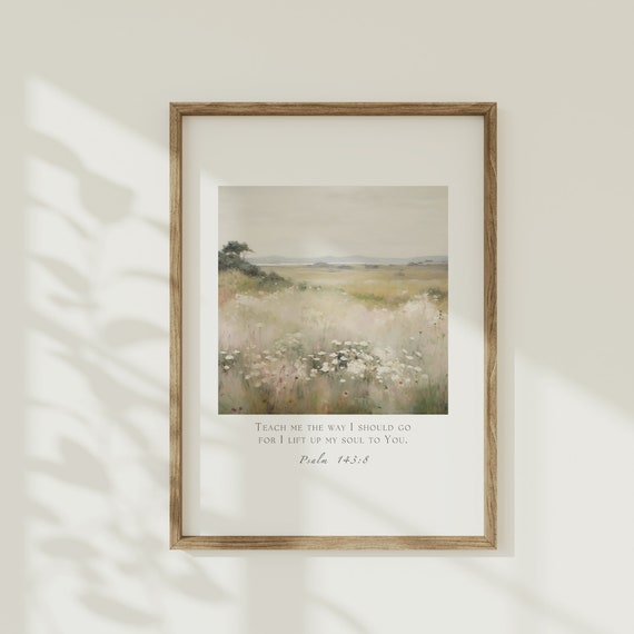 Psalm 1438 Wildflower Wall Art Christian Bible Verse Floral Poster Vintage Landscape Scripture Farmhouse Living Room Decor