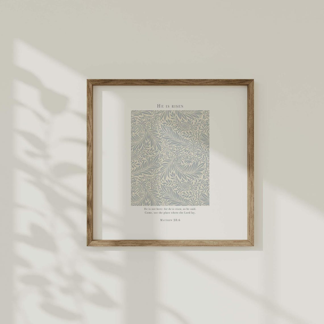 He Is Risen Matthew 28:6 Blue Floral Damask Easter Scripture Poster - Image 2