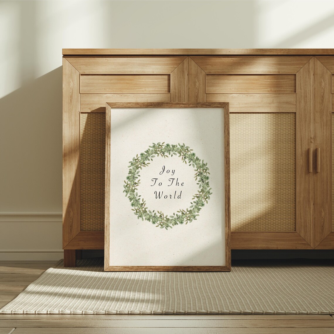 Joy To The World Green Botanical Wreath Minimalist Christmas Poster - Image 2