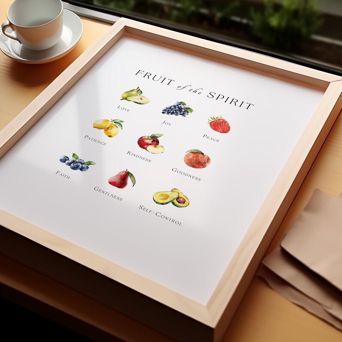 Fruit Of The Spirit Watercolor Chart Nine Fruits Minimalist Kitchen Poster - Image 2