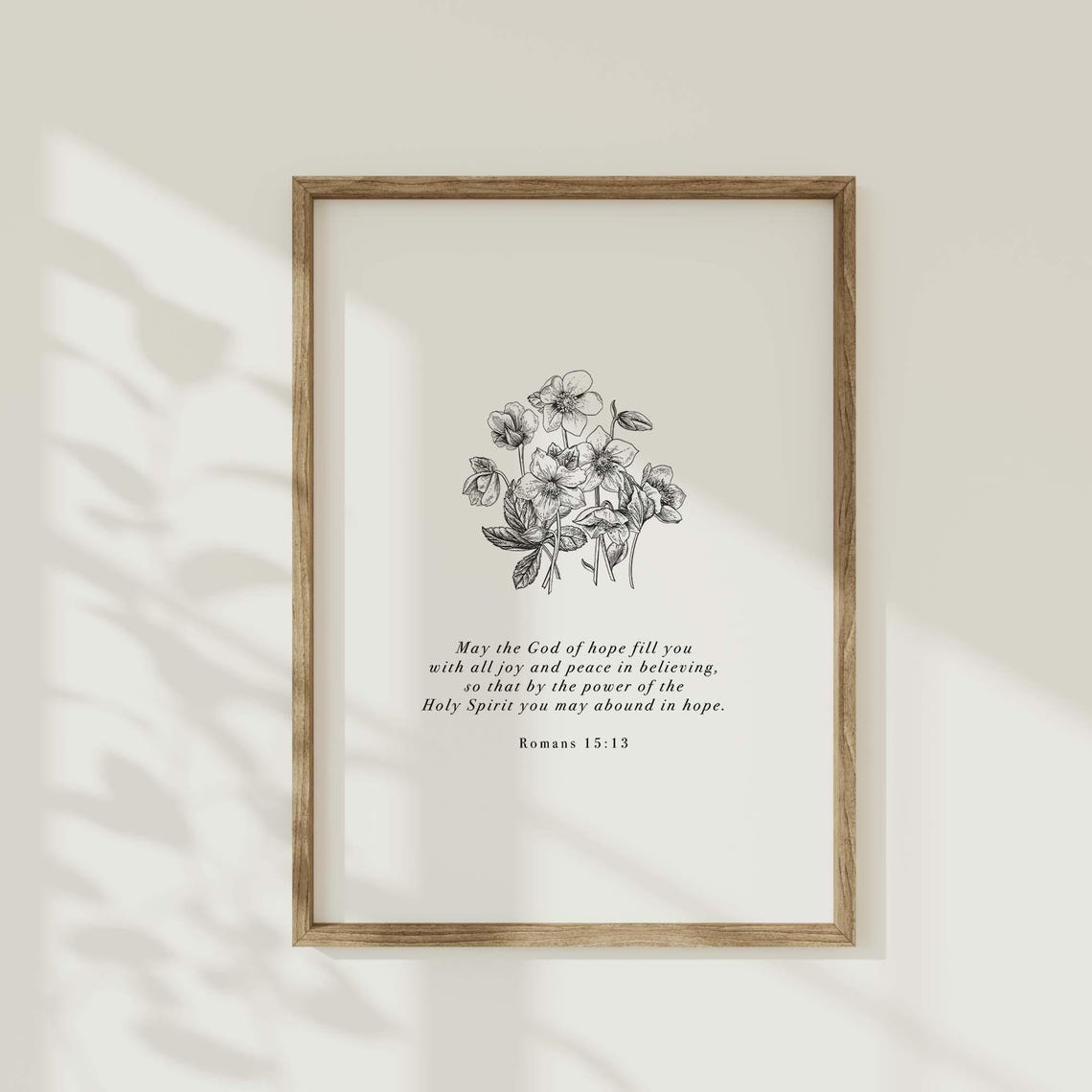 Romans 15:13 God Of Hope Botanical Line Art Bible Verse Poster