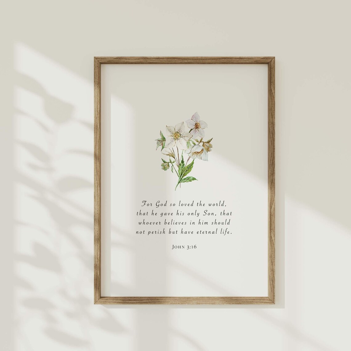 John 3:16 Christmas Rose Watercolor Floral Bible Verse Poster