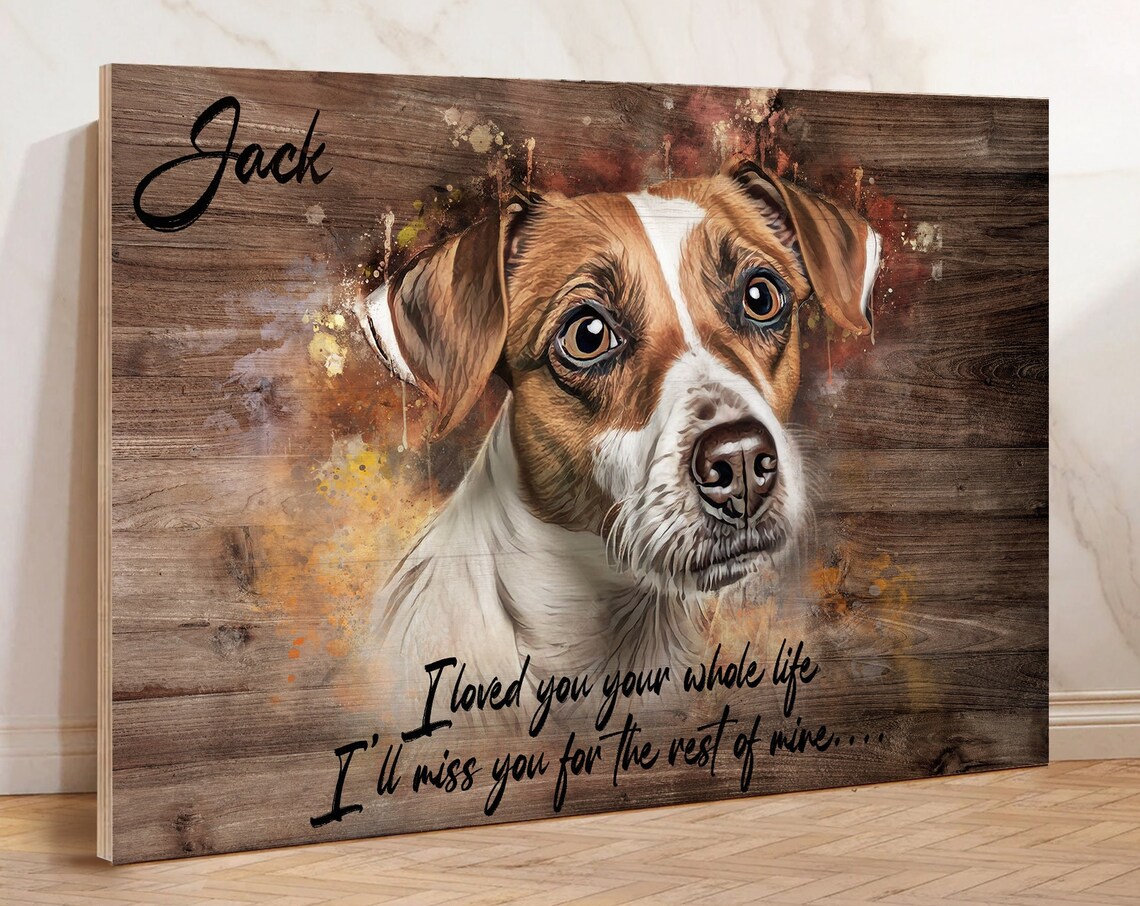 Beloved Jack Dog Memorial Watercolor Portrait Dark Wood Poster