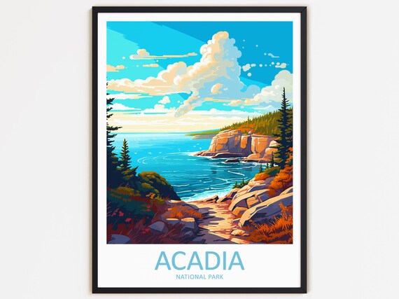 Acadia National Park Travel Poster, Landscape Hiking Gift