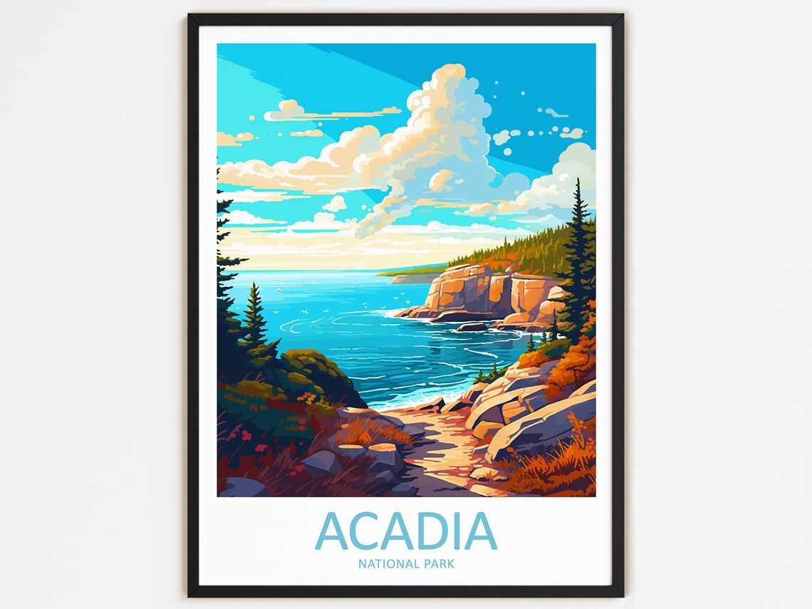Acadia National Park Travel Poster, Landscape Hiking Gift