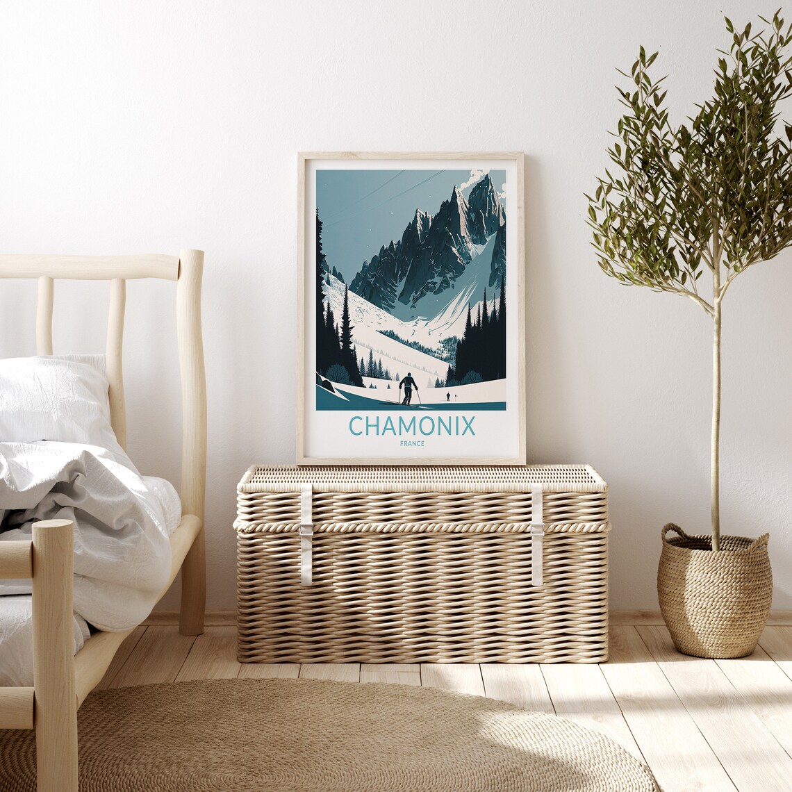 Chamonix France Ski Resort Snowy Alps Retro Winter Travel Poster - Image 3