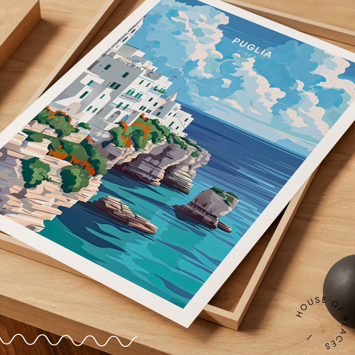 Puglia Italy White Limestone Cliffs Cliffside Town Sea View Poster - Image 3