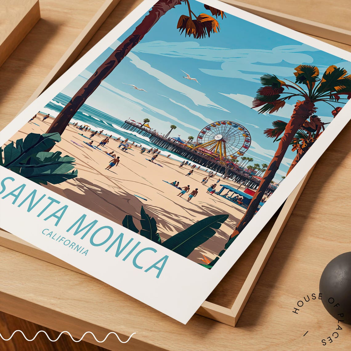 Santa Monica California Travel Poster Pier Ferris Wheel Beach - Image 3