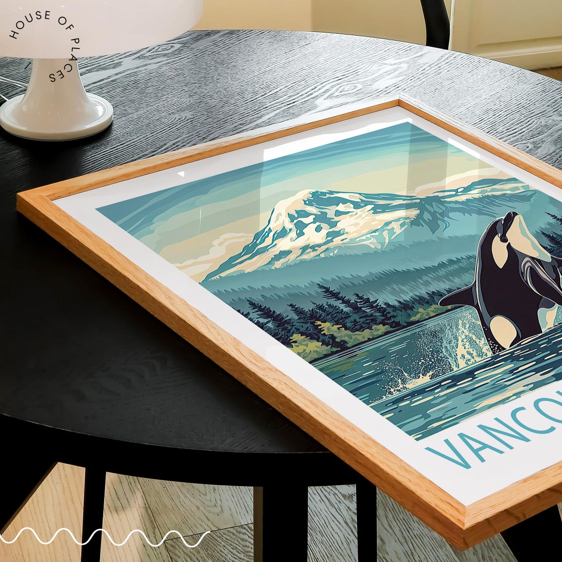 Vancouver Island Canada Breaching Orca Mountain Lake Art Poster - Image 3