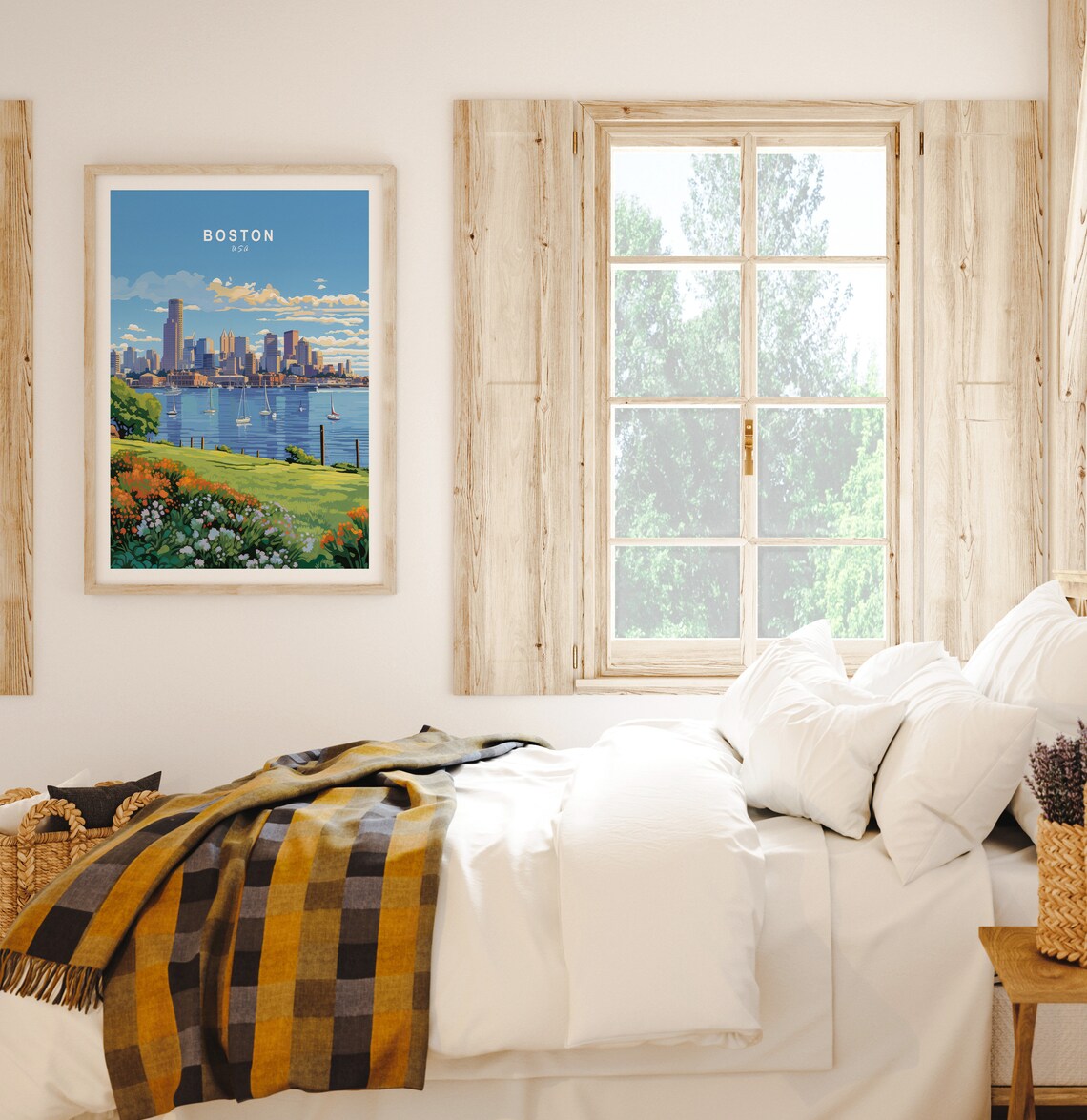 Boston USA Travel Poster Skyline With Sailboats And Harbor Flowers - Image 2