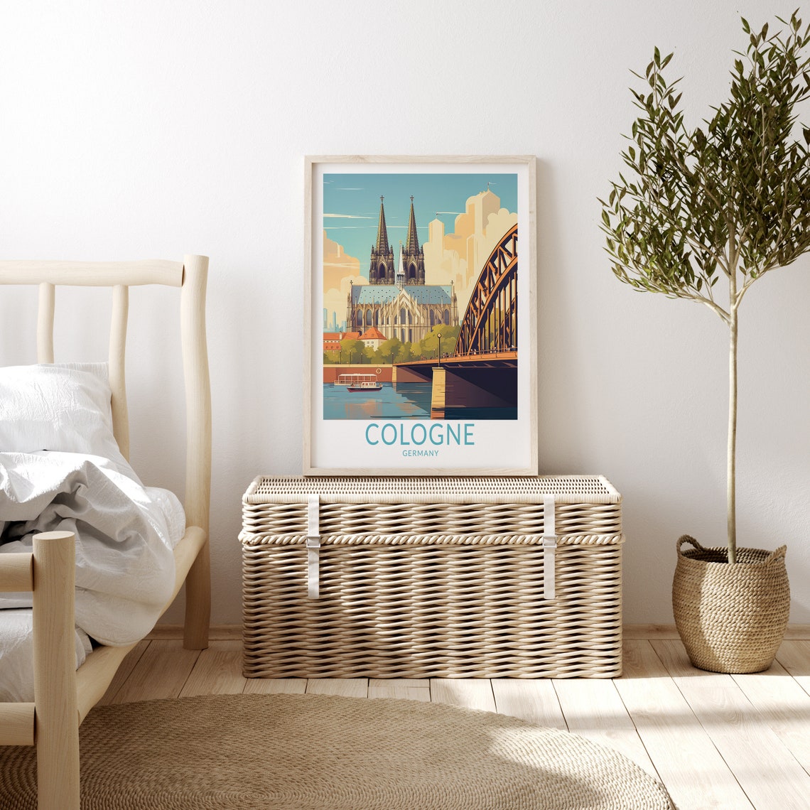 Cologne Germany Cathedral Hohenzollern Bridge River Scene Poster - Image 3