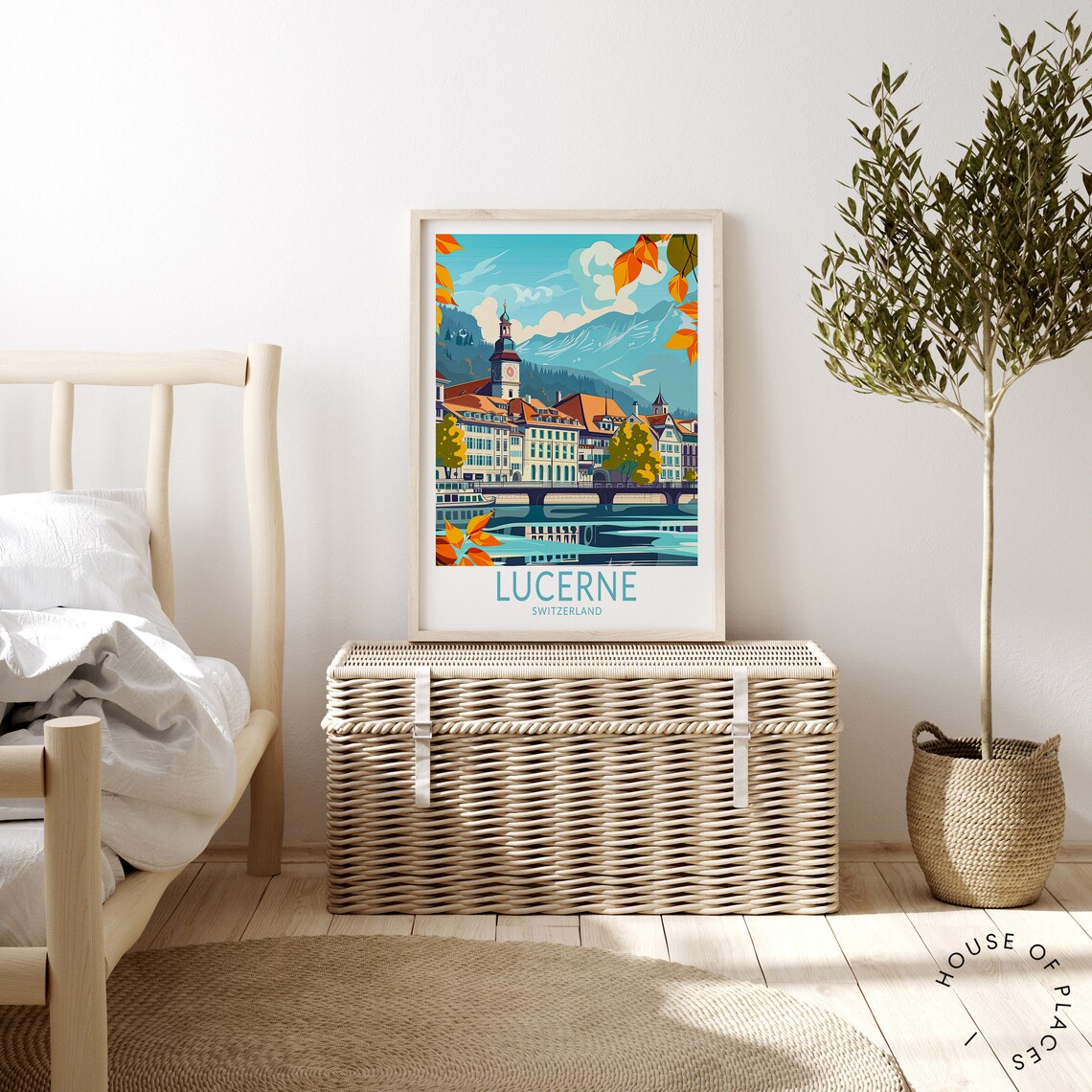 Lucerne Switzerland Autumn Old Town Riverside Travel Art Poster - Image 3