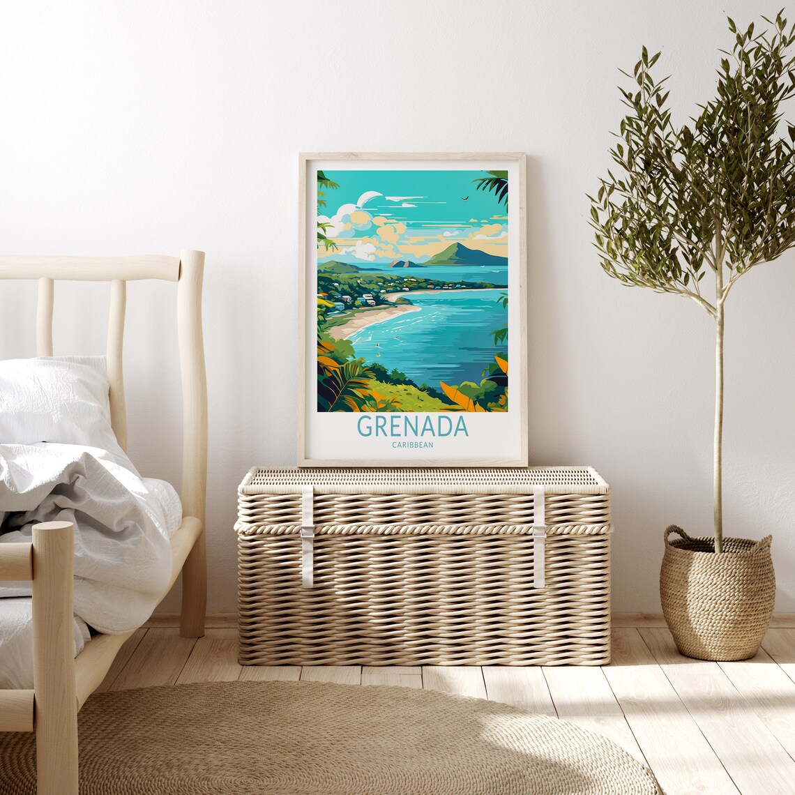 Grenada Caribbean Tropical Bay Sailboats Coastal Town Mountain View Travel Poster - Image 3