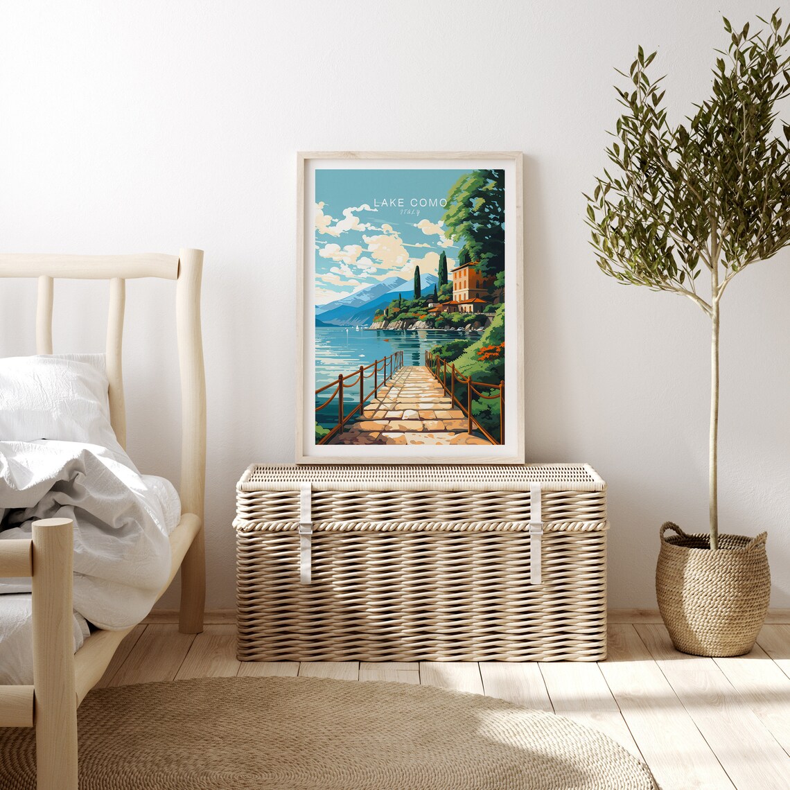 Lake Como Italy Lakeside Stone Pier Villa View Travel Poster - Image 3