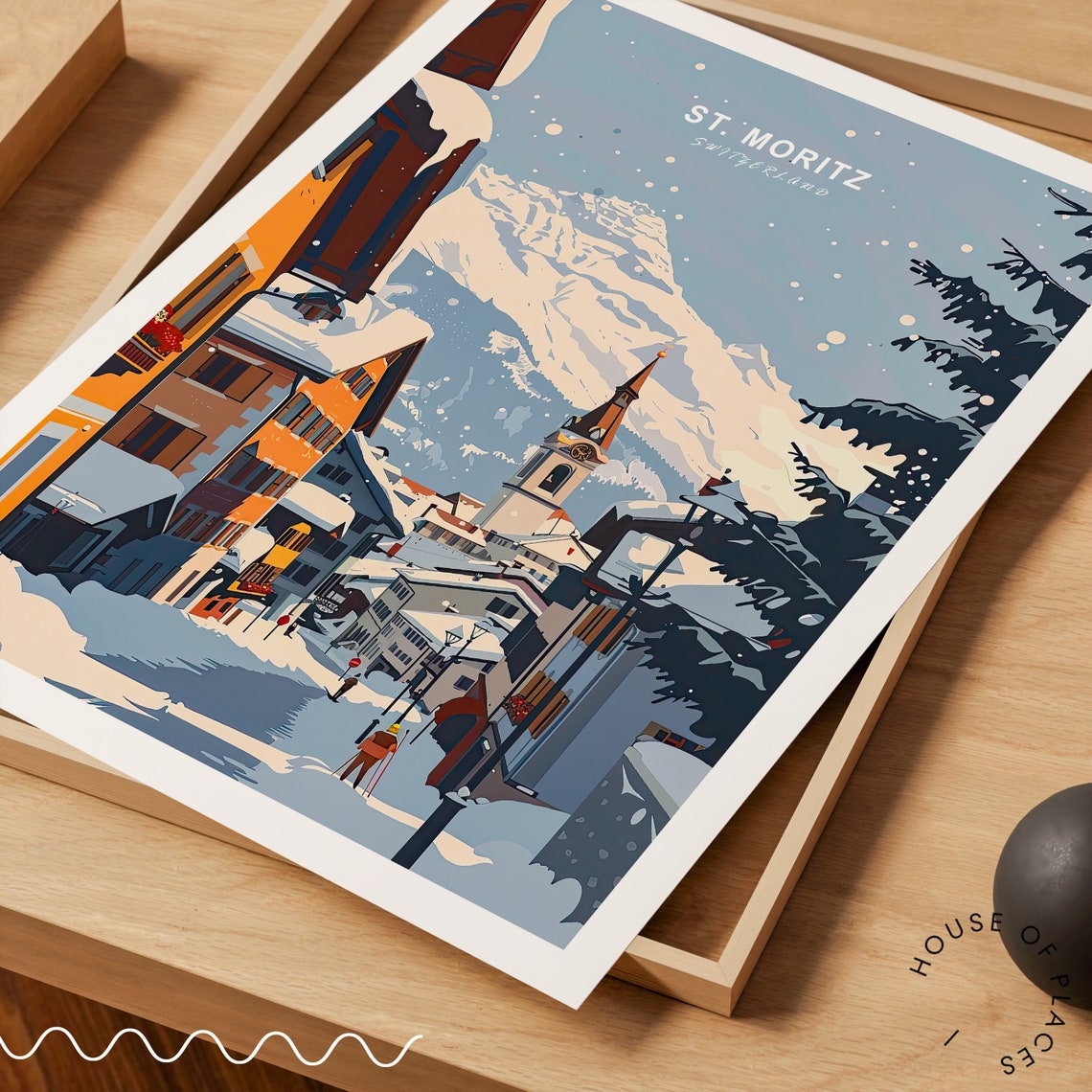 St Moritz Switzerland Snowy Village Alps Winter Travel Poster - Image 3