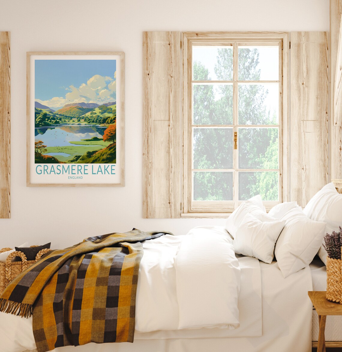 Grasmere Lake England Autumn Lakes Travel Illustration Poster - Image 2