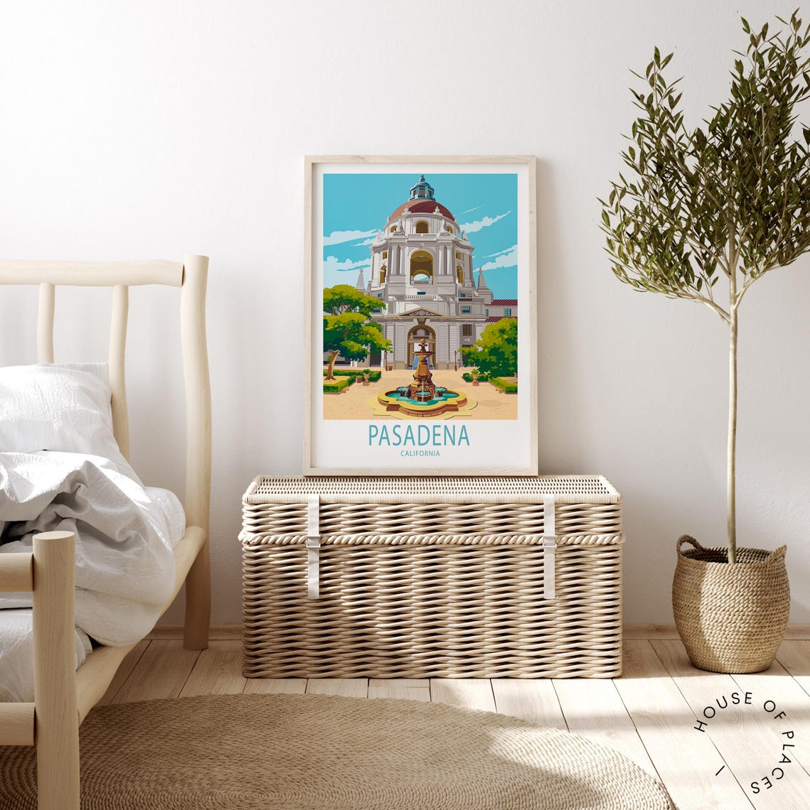 Pasadena California City Hall Fountain Courtyard Sunny Day Poster - Image 2